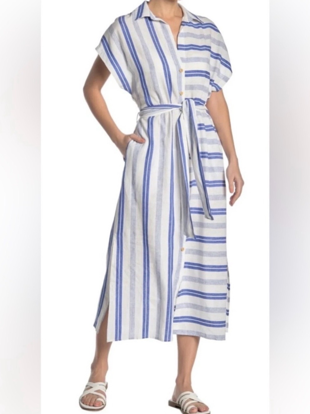Red Carter 55% Linen Striped Shirt Dress. EU Sz M- fits like an 8-10 US Ex Cond